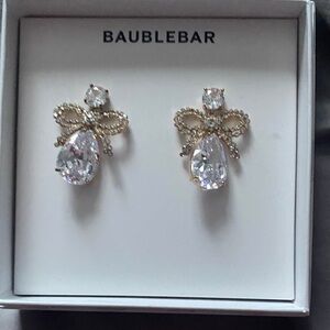 BaubleBar Gold Bow Drop Crystal Earrings